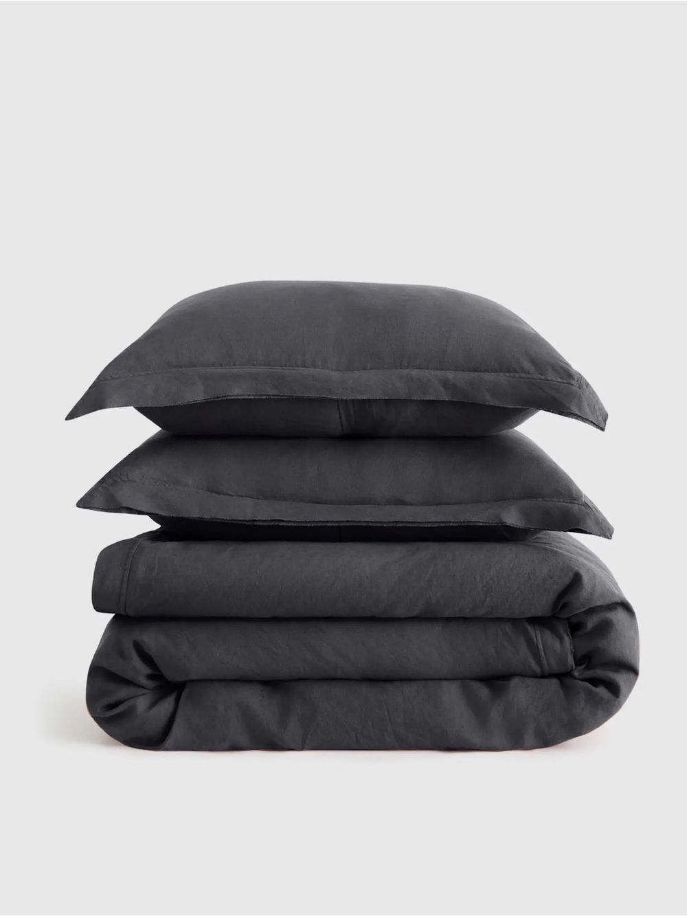 Quince European Linen Double Flange Duvet Cover Set in Charcoal, Twin OOS